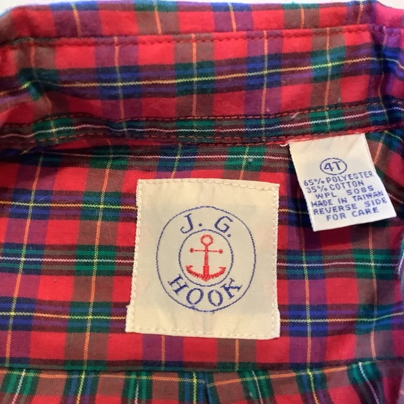 Vintage JG Hook Boys Outfit Size 3T Button Up Shirt Red Plaid and Red Pants - Picture 2 of 6